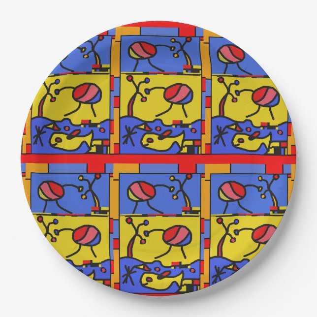 Assiettes En Carton Image avec art moderne poisson (Devant)