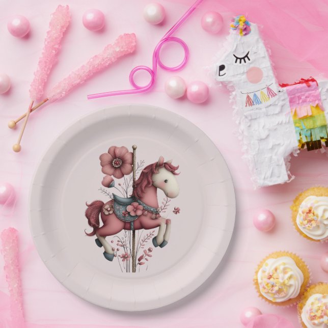 Assiettes En Carton Image de cheval de carrousel fantaisiste (Fête)