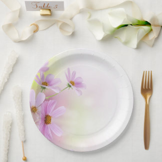 Assiettes En Carton Image personnalisée et aquarelle de fleur rose