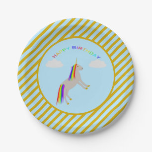 Assiettes En Carton Imaginaire Anniversaire Unicorne arc-en-ciel et nu