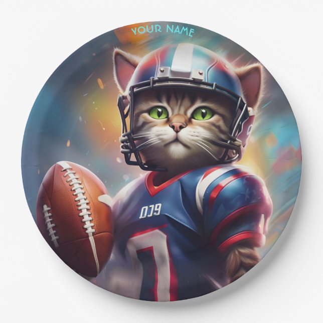 Assiettes En Carton Imaginaire Cute Chat Football Uniforme (Devant)
