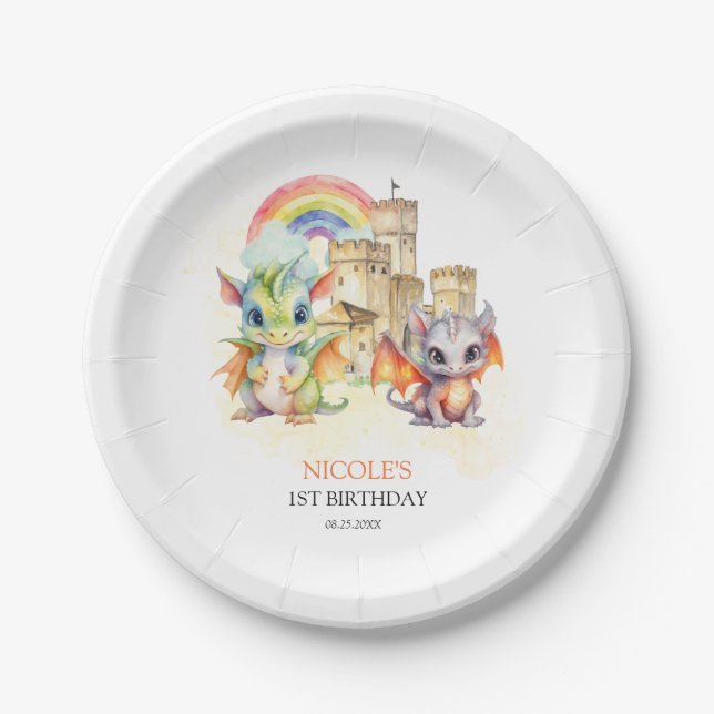 Assiettes En Carton Imaginaire Cute Dragon Castle Rainbow Anniversaire (Devant)