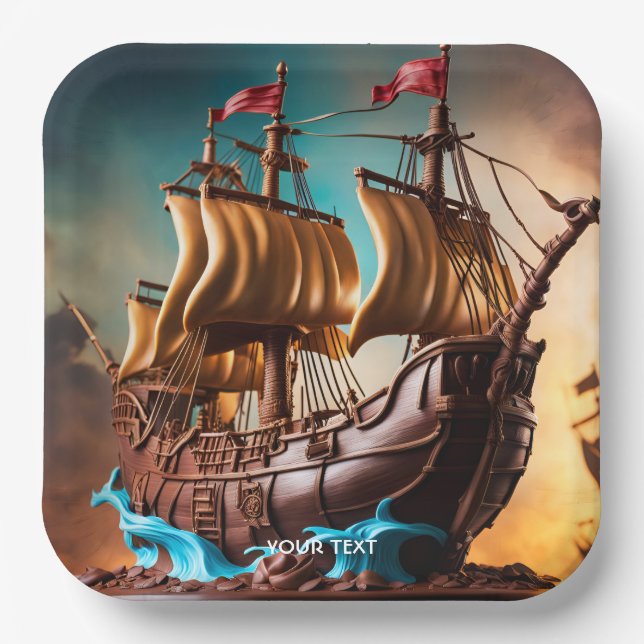 Assiettes En Carton Imaginaire Cute Vivid Pirate Ship Cake (Recto)