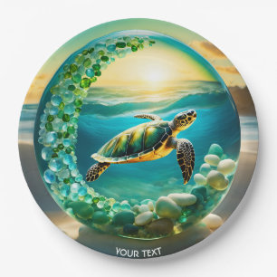 Assiettes En Carton Imaginaire Cute Vivid Turtle Vagues de Mer