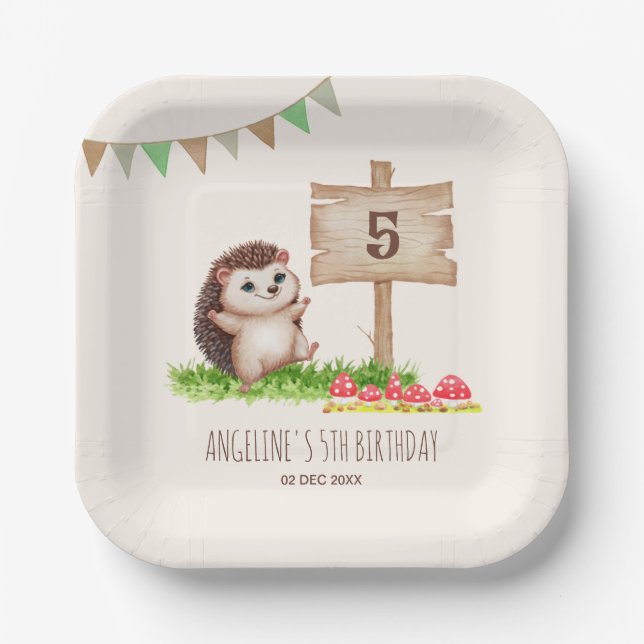 Assiettes En Carton Imaginaire mignon Happy Hedgehog Forest Anniversai (Recto)