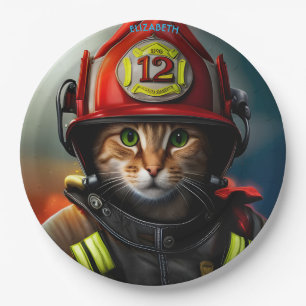 Assiettes En Carton Imaginaire Mignonne Chat Firefighter costume.