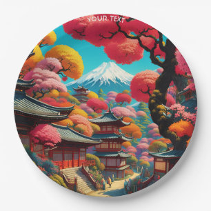 Assiettes En Carton Imaginaire Un Paysage Japonais Vibrant