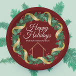 Assiettes En Carton Immobilier Société Élégante Fête de Noël Personnal<br><div class="desc">Cette belle plaque de papier de fête de Noël de réalisateur est faite sur mesure avec votre nom de société immobilière sous le nom de l'agent dans la typographie chic verte et rouge dans une couronne de fraise saint festive avec l'or garland enveloppant autour de la verdure. Décor de vacances...</div>