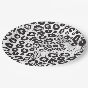 Assiettes En Carton Impression animal noir blanc léopard des neiges gu