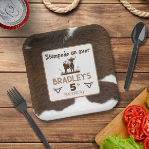 Assiettes En Carton Impression Animale Stampede De Bétail Marron Anniv