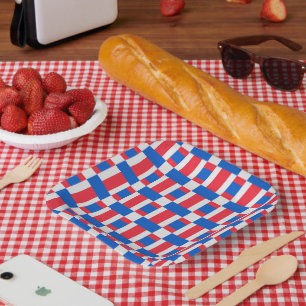 Assiettes En Carton Impression Blocée Rouge Blanc Et Bleu