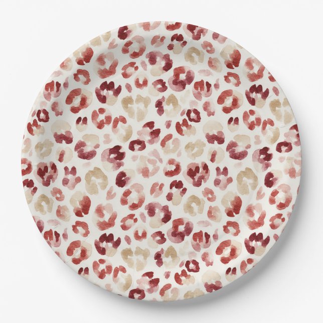 Assiettes En Carton Impression d'animal léopard crème rouge (Devant)