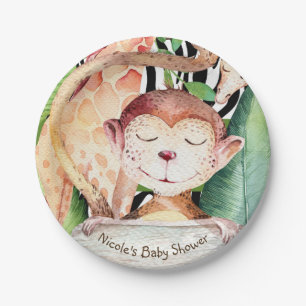 Assiettes En Carton Impression d'animaux de la Jungle Singe & Girafe p