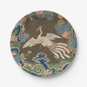 Assiettes En Carton Impression de broderie en soie blanche antique chi
