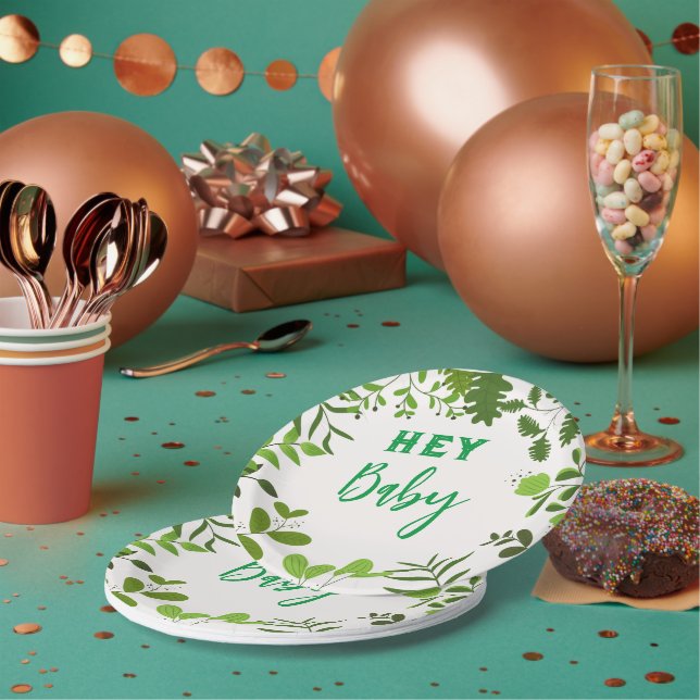 Assiettes En Carton Impression de feuilles (Multi)