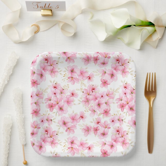 Assiettes En Carton Impression de fleurs épanouies  (Mariage)