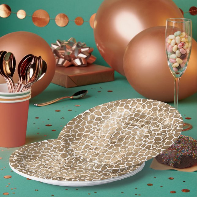 Assiettes En Carton Impression de girafe en or (Multi)