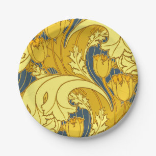 Assiettes En Carton Impression de motif de tulipe : Art nouveau bleu j