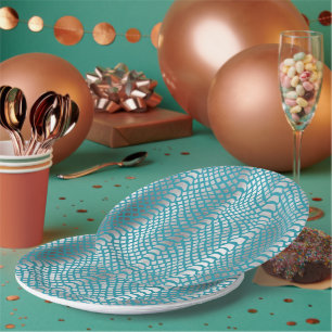Assiettes En Carton Impression de serpent d'argent bleu turquoise