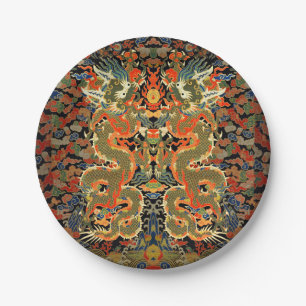 Assiettes En Carton Impression de textile de dragon chinois vintage Ar