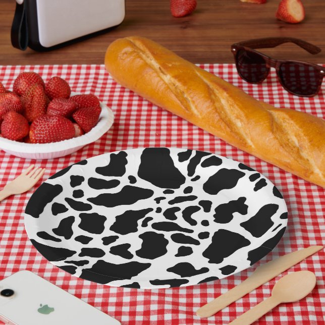 Assiettes En Carton Impression de vache noire et blanche (Pique-nique)