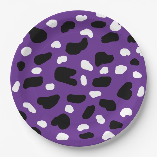 Assiettes En Carton Impression De Vache Sur Purple, (Devant)