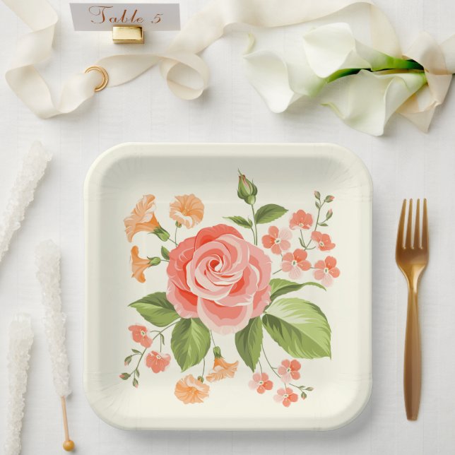 Assiettes En Carton Impression florale  (Mariage)