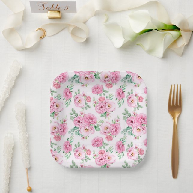 Assiettes En Carton Impression florale  (Mariage)