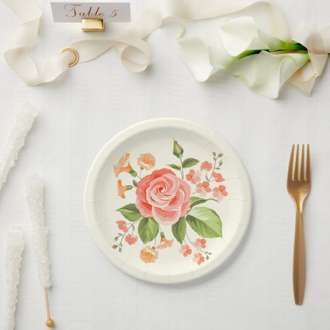 Assiettes En Carton Impression florale  (Mariage)