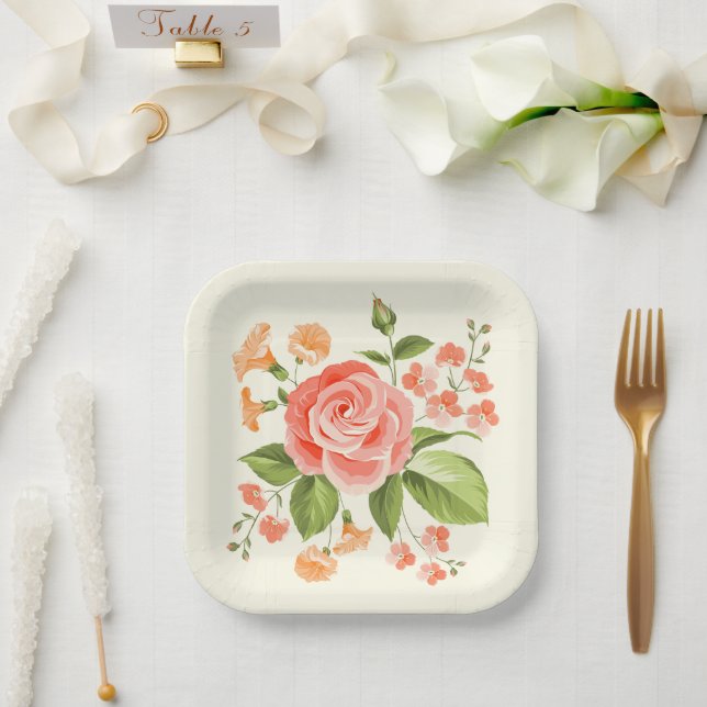 Assiettes En Carton Impression florale  (Mariage)
