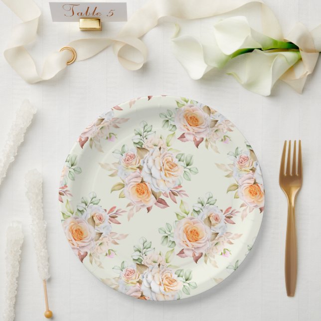 Assiettes En Carton Impression florale (Mariage)