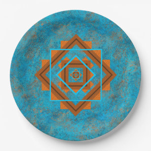 Assiettes En Carton Impression géométrique Turquoise des pics du sud