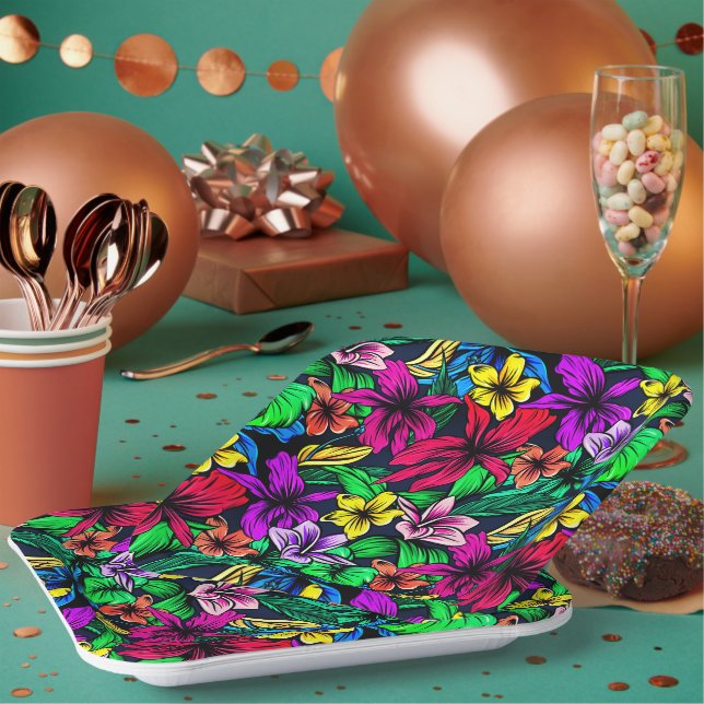 Assiettes En Carton Impression hawaïenne (Multi)