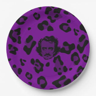 Assiettes En Carton impression léopard Halloween violet Edgar Allan Po