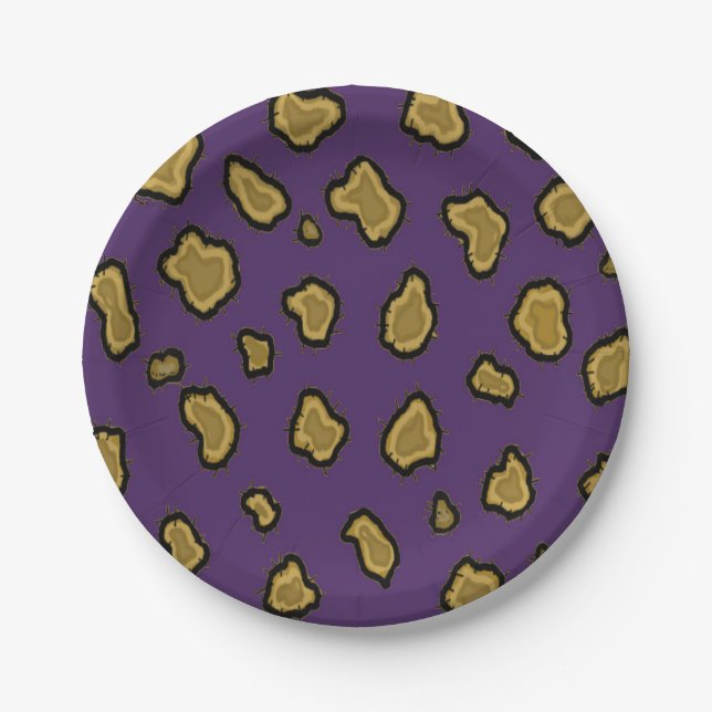 Assiettes En Carton Impression léopard or et violet (Devant)