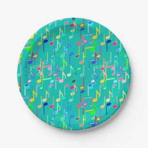 Assiettes En Carton Impression musicale - turquoise, multi