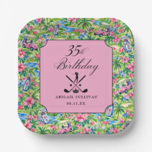 Assiettes En Carton Impression préppy golf 35e anniversaire rose vert
