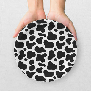 Assiettes En Carton Impression vache noir blanc Baby Shower