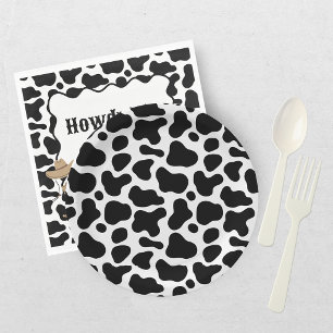 Assiettes En Carton Impression vache noir blanc Baby Shower