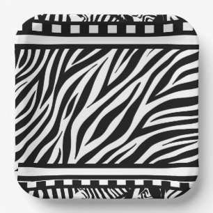 Assiettes En Carton Impression Zèbre noir et blanc