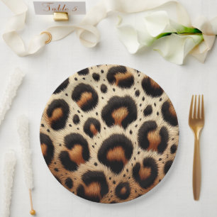 Assiettes En Carton Imprimé animal à taches beige et noir de léopard 