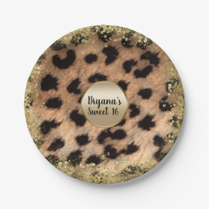 Assiettes En Carton Imprimé Animalier Guépard Léopard Pailleté Or Mono