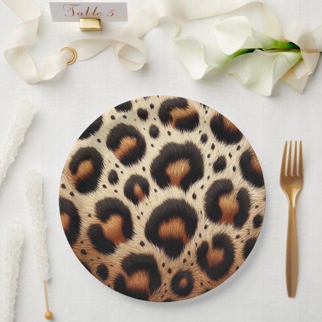 Assiettes En Carton Imprimé animalier taches de fourrure léopard beige (Mariage)