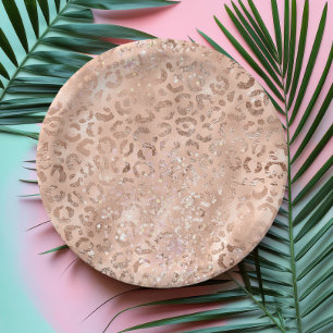 Assiettes En Carton Imprimé chic léopard Rose Gold Blush Paillettes