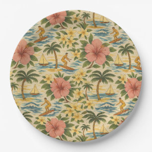 Assiettes En Carton Imprimé de chemise hawaïenne délavé du milieu du s
