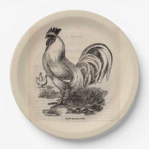 Assiettes En Carton Imprimé du 19e siècle blanc Coq Dorking