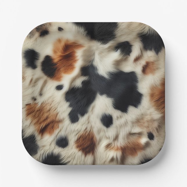 Assiettes En Carton Imprimé en cuir de vache marron noir blanc Country (Recto)