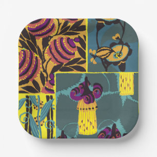 Assiettes En Carton Imprimé floral violet et sarcelle maximaliste vibr