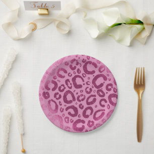 Assiettes En Carton Imprimé léopard glamour rose foncé et rose clair p