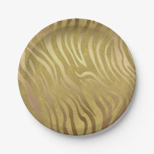 Assiettes En Carton Imprimé Zèbre Bronze Doré Safari Glam Jungle